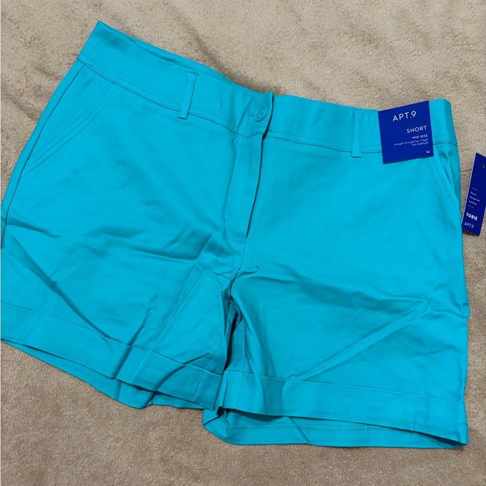 NWT Apt. 9 Torie Mid-Rise Shorts - Aqua Blue Turquoise - Size 14